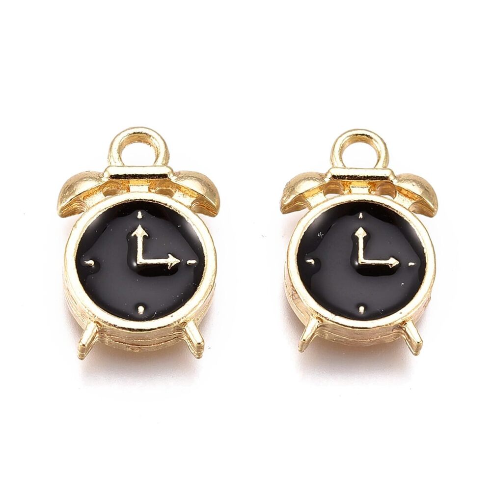 3929 50 pcs Lovely Black Clock Enamel Charms School Theme Time Charms
